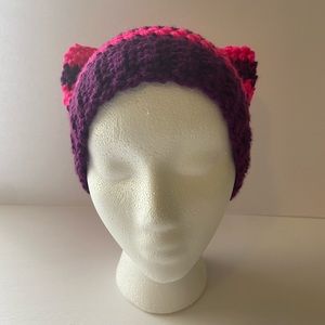 Crochet beanie cat hat handmade pink purple